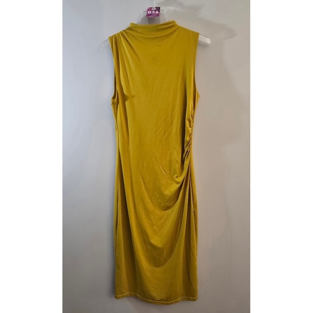 Bar III Womens Midi Dress Mustard Yellow Ruched Mock Neck Sleeveless Size L